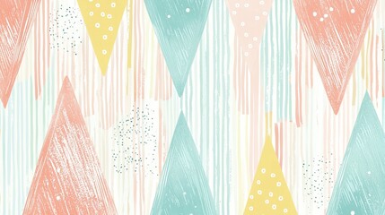 Colorful Abstract Geometric Pattern with Triangles and Stripes Featuring Pastel Shades of Pink, Yellow, Aqua, and White for Modern Design Projects and Decorative Purposes
