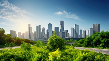 Obraz premium Eco-friendly building in the modern city Sustainable glass office building