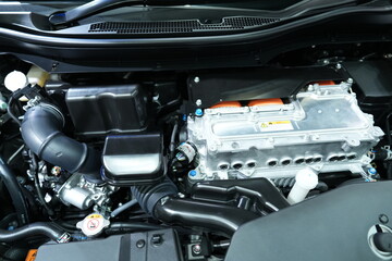 Internal combustion engine with hybrid system at a car show in Bangkok, Thailand, photographed on December 8, 2024.