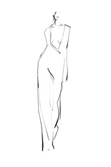 Woman model in evening dress. Fashion illustration, sketch. Vector