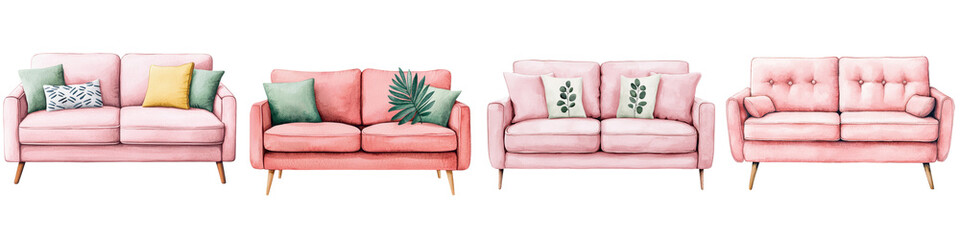 Obraz premium Cozy and Stylish Living Room with Plush Pink Couch and Botanical Accents