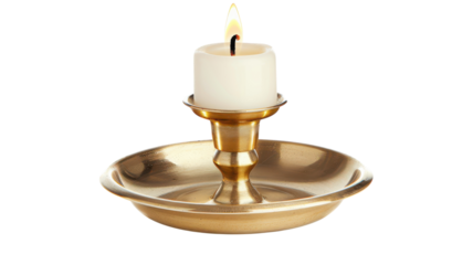 Elegant brass candle holder illuminating a serene atmosphere at dusk