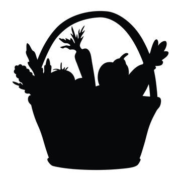 Basket full of vegetables black silhouette illustration