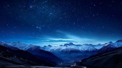Night landscape with colorful Milky Way Beautiful mountain Starry sky with Milky Way Space background
