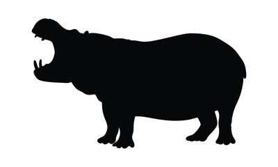 Hippopotamus angry mood black silhouette illustration