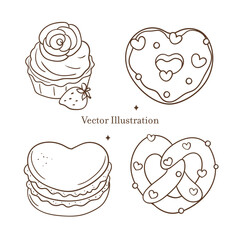 Valentine's Day Sweet Treats Outline Vector Illustration