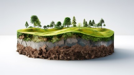 Earth land Soil layers 3D Illustration round soil ground cross section float landscape fantasy floating island