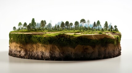 Earth land Soil layers 3D Illustration round soil ground cross section float landscape fantasy floating island