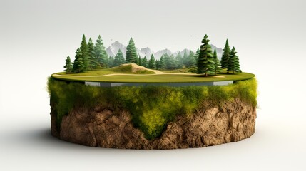 Earth land&nbsp;Soil layers 3D Illustration round soil ground cross&nbsp;section float landscape&nbsp;fantasy floating island