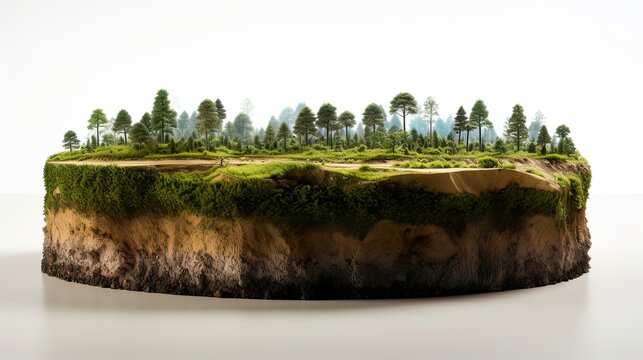 Earth land&nbsp;Soil layers 3D Illustration round soil ground cross&nbsp;section float landscape&nbsp;fantasy floating island