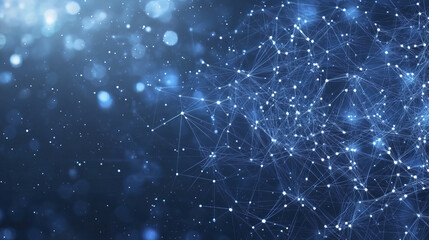 Blue technology background with network connections and glowing dots