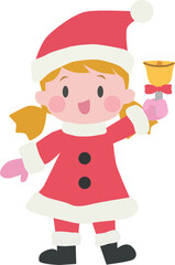 A girl wearing Santa costume smiling and holding a bell. Christmas. Cute. Vector Illustration.