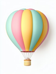 A colorful hot air balloon in pastel shades, floating gracefully against a light background, symbolizing adventure and freedom.