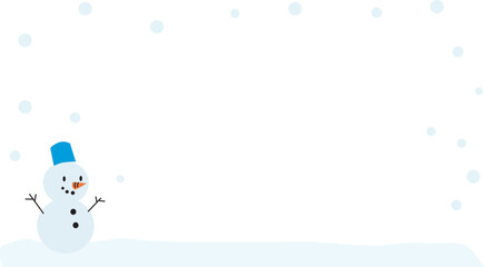 Background with snow and snowman. Christmas. Frame. Cute. Vector Illustration. 