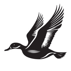 Obraz premium Flying duck silhouette isolated on white background, Minimal flying duck vector silhouette