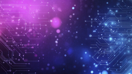 Blue and purple technology background with glowing circuits and lights