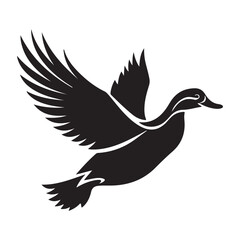 Flying duck silhouette isolated on white background, Minimal flying duck vector silhouette