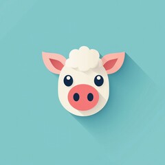 Cute and Colorful Cartoon Sheep Face Design in Vector Art Style Perfect for Children&rsquo;s Themes and Educational Materials Featuring a Playful Expression on a Turquoise Background