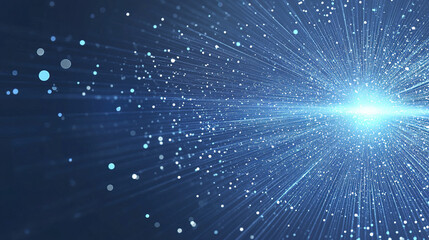 Blue abstract technology background with light rays and particles