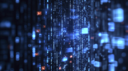 Obraz premium Digital binary code and abstract internet background with glowing elements