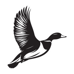 Flying duck silhouette isolated on white background, Minimal flying duck vector silhouette