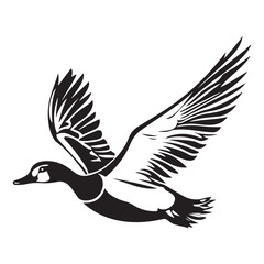 Flying duck silhouette isolated on white background, Minimal flying duck vector silhouette
