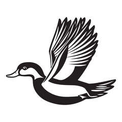 Flying duck silhouette isolated on white background, Minimal flying duck vector silhouette