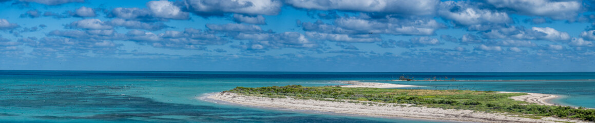 Bush Key with land bridge to Fort Jefferson on Dry Tortugas National Park with sooty terns and...