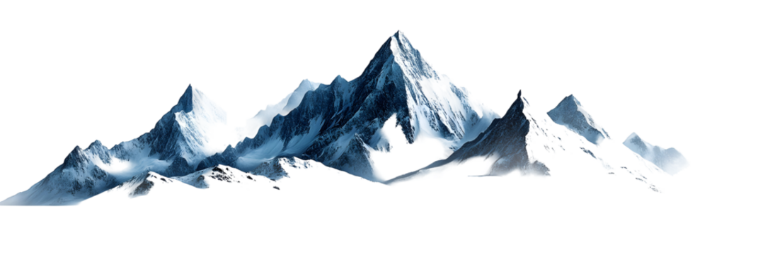 Majestic Snowy Mountain Range Isolated on White Background