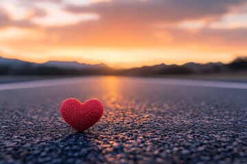 Fototapeta premium red heart on the asphalt of empty road, symbolizing love and affection on Valentine's Day