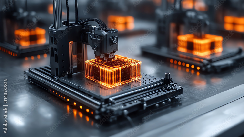 Poster advanced 3d printing technology creating intricate designs with precision.