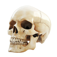 Obraz premium High-Resolution 3D Human Skull Isolated on White Background for Educational and Artistic Projects and Transparent background.
