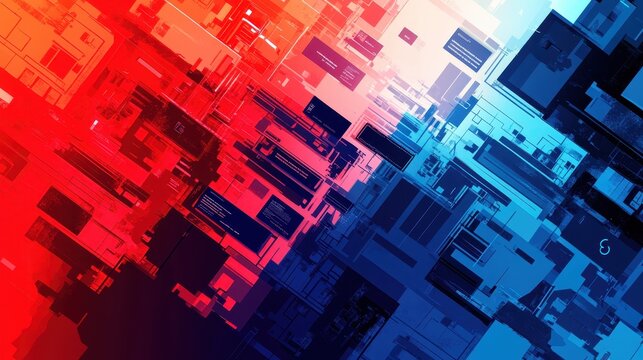 A dynamic vector technology conference scene with empty space on the right side for text, showcasing attendees, booths, and futuristic displays. Ideal for event promotions or tech industry captions. 