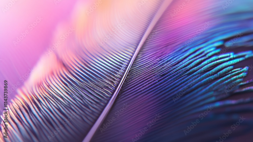 Fototapete close-up view of a vibrant peacock feather showcasing intricate patterns and rich colors in soft lig