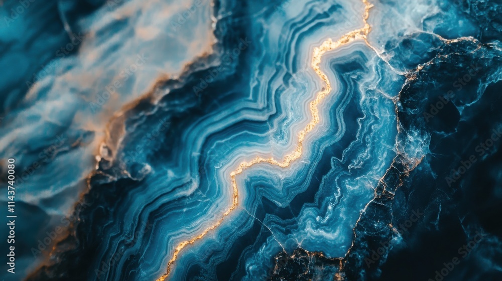 Aufkleber captivating macro view of a blue and gold marble surface showcasing natural patterns and textures
