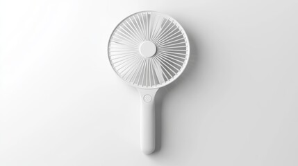 76.High-quality 3D render of a blank handheld plastic fan with a smooth, rounded shape and minimalist design; the fan has a sturdy handle and a broad, flat surface, ideal for custom branding and
