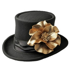 Elegant Black Top Hat with Gold Flower Decoration Fashion Accessory for Women