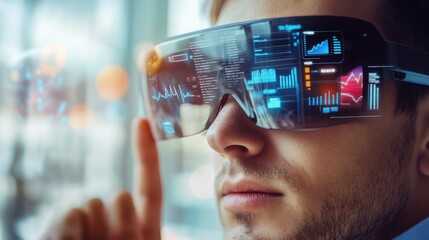 Healthcare worker utilizes augmented reality technology to analyze patient data in a clinical setting