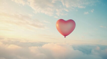 Fototapeta premium Heart-Shaped Balloon Soaring Above Clouds in Beautiful Sky