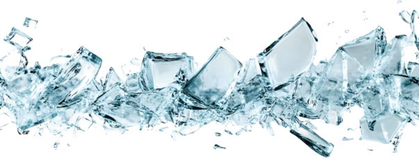 Shattered Ice Crystals Exploding on Transparent Background