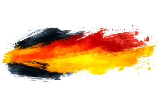 Abstract Black, Red, Gold Brushstrokes Isolated on White Background