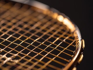 A close-up of a grip on a badminton racket, showcasing the intricate details and textures. Bright, focused lighting.