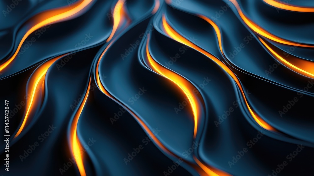 Poster dynamic flow of light and shadows abstract art digital rendering dark environment close-up view ener