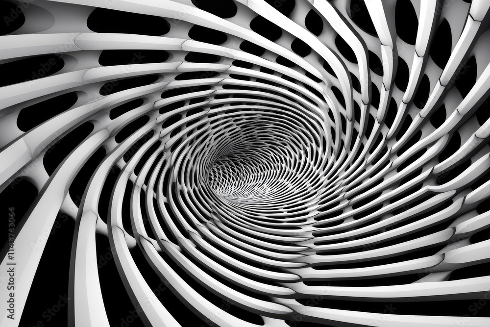 Poster dynamic spiral structure abstract art digital design monochrome environment close-up view modern con