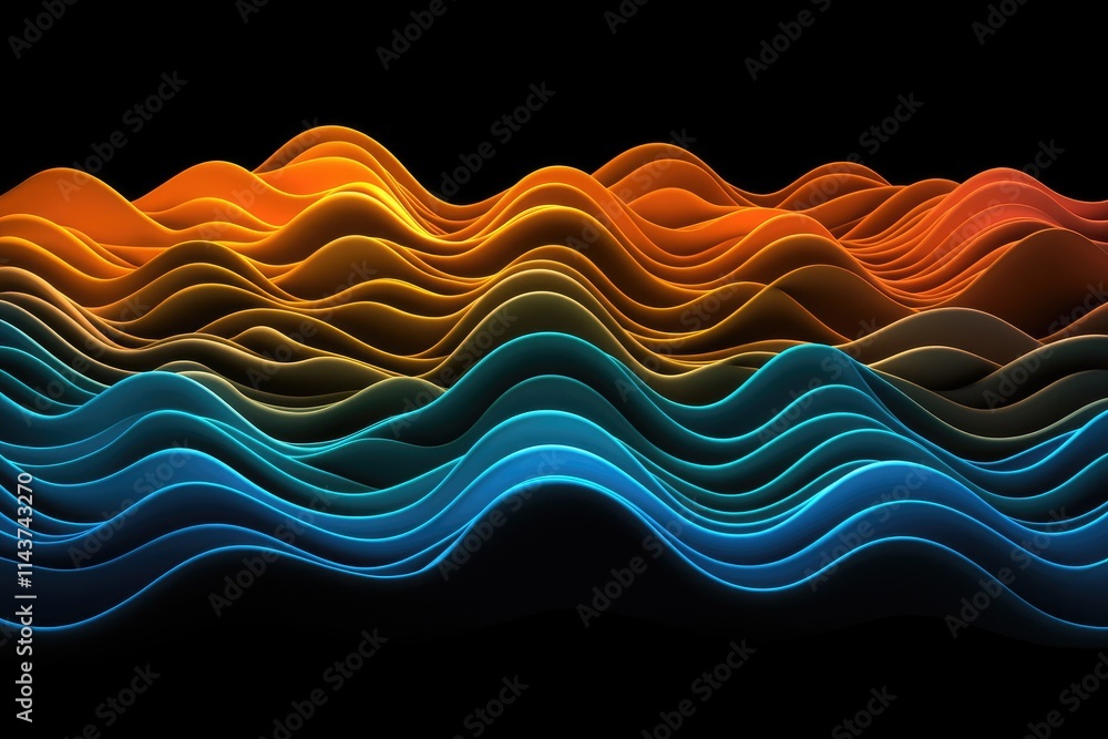 Poster dynamic wave patterns abstract art digital design vibrant color spectrum close-up visual conceptuali