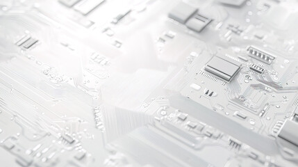 Abstract white circuit board design with intricate patterns and textures