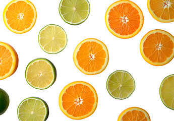 Fototapeta premium Citrus Fruit Slices, Oranges, Limes, Background Transparent