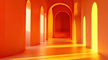The center stage in a vibrant orange space with dynamic lighting casting creative shadows.