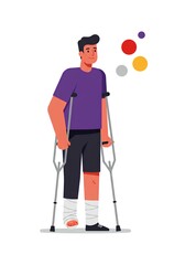 松葉杖の男性、イラスト素材｜man on crutches, Clip Arts