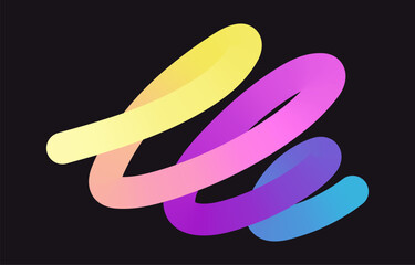 Neon Color Gradient squiggle lines. Scribble stripe with wavy elements. Abstract organic dynamic colorful Shapes on dark background.